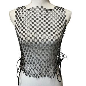Rhinestone Fishnet See Through Tie Side Bikini Bathing Suit Cover Up. S/XS‎